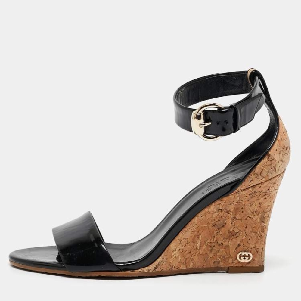 Gucci Black Sandals Sleek Patent Leather